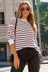 Fiery Red Striped Knit Split Hem Baggy Sweater