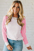 Rose Stripe Raglan Patchwork Long Sleeve Tee