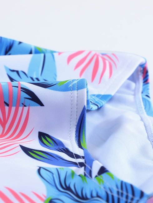 fiery-red-blue-leaves-zip-front-half-sleeve-one-piece-swimsuit