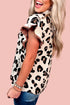 Khaki Leopard Printed Ruffle Sleeve Summer Blouse