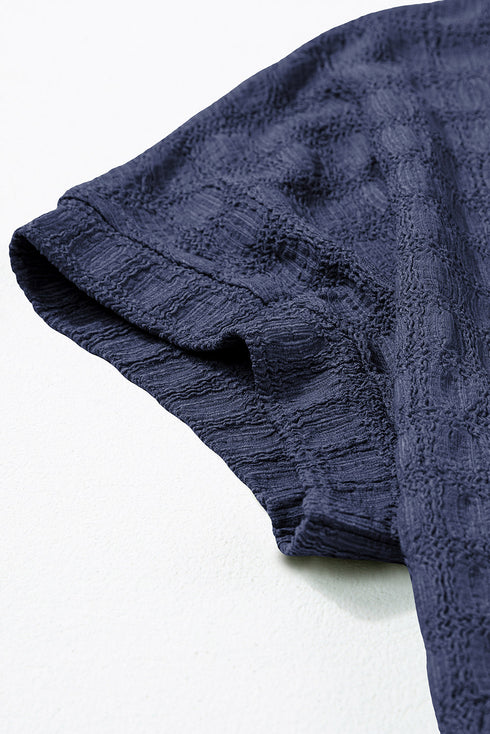 Sail Blue Solid Color Textured Batwing Sleeve Tee