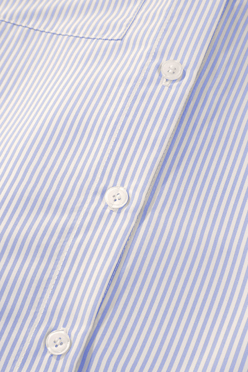 Orchid Petal Striped Shirred Cuff Buttoned Loose Fit Shirt