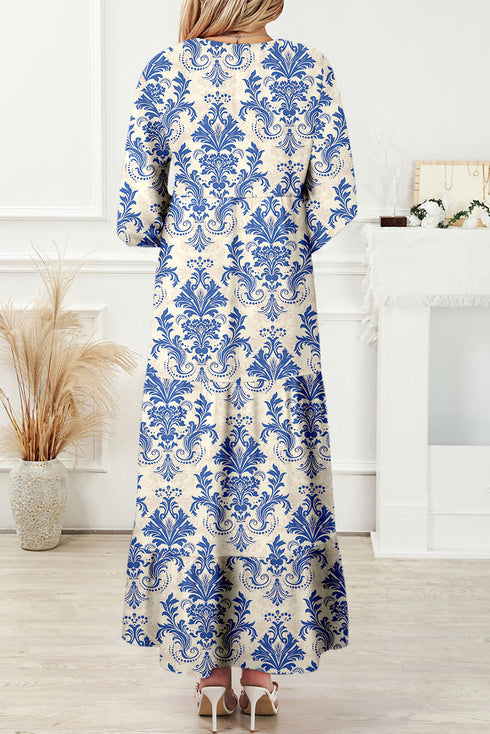 Sky Blue Boho Printed Half Sleeve Maxi Dress