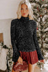 Black Sequin Mock Neck Drape Open Back Bell Sleeve Top
