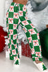 Green Holly Jolly Checkered Pattern 2pcs Long Pajama Set