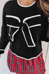 Black Contrast Trim Big Bow Accent Holiday Cropped Sweater