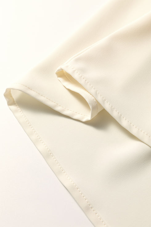 Jet Stream Leopard Patchwork Trim Split Neck Short Sleeve Blouse