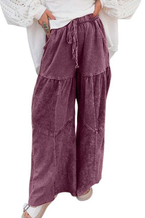 Wild Ginger Careys Mineral Wash Tiered Wide Leg Patchwork Drawstring Pants