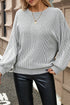 Gray Ribbed Knit Round Neck Long Lantern Sleeve Top