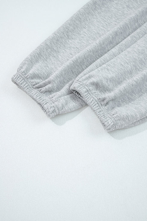 Light Grey Zip Collar Long Sleeve Top Drawstring Pants Set