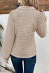 Parchment Solid Color Textured Zip V Neck Pullover Sweatshirt