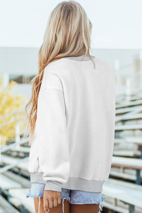 Light Grey LA Letter Print Reversible Double Wear Mock Neck Sweatshirt