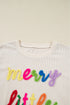 Beige merry little thing Corded Letter Graphic Ribbed Loose Sweatshirt