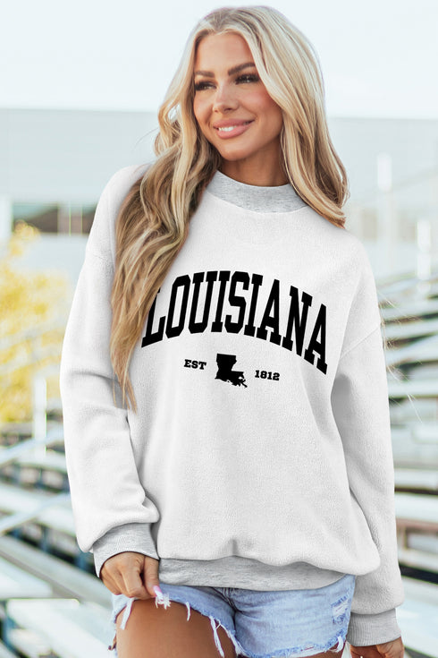 Light Grey LA Letter Print Reversible Double Wear Mock Neck Sweatshirt