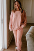 Apricot Pink Exposed Seam Drop Shoulder Pullover Drawstring Pants Lounge 2pcs Set