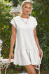 White Solid Color Cap Sleeve Drop Waist T Shirt Dress