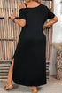 Black Asymmetric Shoulder Detail Short Sleeve Plus Size Maxi Dress