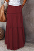 Fiery Red Black Frill Tiered Drawstring Waist Maxi Skirt