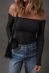 Black Solid Color Off-the-shoulder Long Sleeve T Shirt