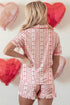Red Sweet Bow Heart Flower Print Shirt Style 2pcs Pajama Short Set
