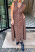 Brown Polka Dot Print Contrast Trim V Neck Zip Up Sleeveless Dress