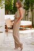 Pale Khaki Solid Color Keyhole Puffy Tank Drawstring Loose Pants 2pcs Outfit