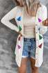 White V Neck Button Down Multi Sequin Christmas Tree Long Cardigan