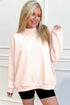 Apricot Pink Oversize Blessed Embroidered Mock Neck Sweatshirt