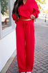 Fiery Red Quarter Zipped Pullover and Drawstring Sweatpants Set