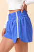 Sky Blue Elastic Waist Varsity Striped Detail Athleisure Shorts