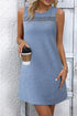 Beau Blue Solid Color Textured Lace Hollowed Detail Sleeveless Mini Dress