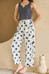 White Polka Dot Print Bow Detail Pocketed Denim Pants