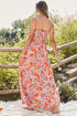 Orange Boho Fashion Print Spaghetti Straps Drawstring Maxi Dress