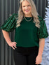 blackish-green-plus-size-sequin-short-puff-sleeve-top