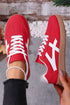 Racing Red Faux Suede Contrast Patchwork Detail Lace Up Flat Sneakers