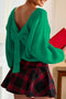 Bright Green Bow Backless Bubble Sleeve Sweater