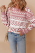 Fushia Abstract Print Pullover Sweater