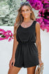 Backless Black Knotted Sleeveless Romper with Elastic Waist
