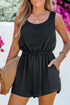 Backless Black Knotted Sleeveless Romper with Elastic Waist