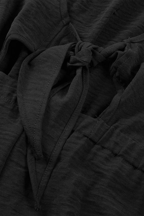 Backless Black Knotted Sleeveless Romper with Elastic Waist