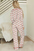 White Women's Christmas Santa Print Long Sleeve Pajama Set Button Down Loungewear Sleepwear