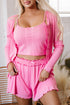 Bonbon Delicate Texture Cropped Cami Shorts and Cardigan 3pcs Lounge Set