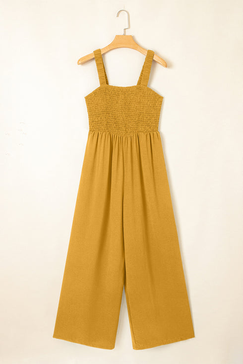 Ginger Smocked Sleeveless Wide Leg Jumpsuit with Pockets
