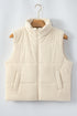 Beige Corduroy Stand Neck Zipped Puffer Vest