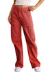 Fiery Red High Waist Straight Leg Cargo Pants with Pockets