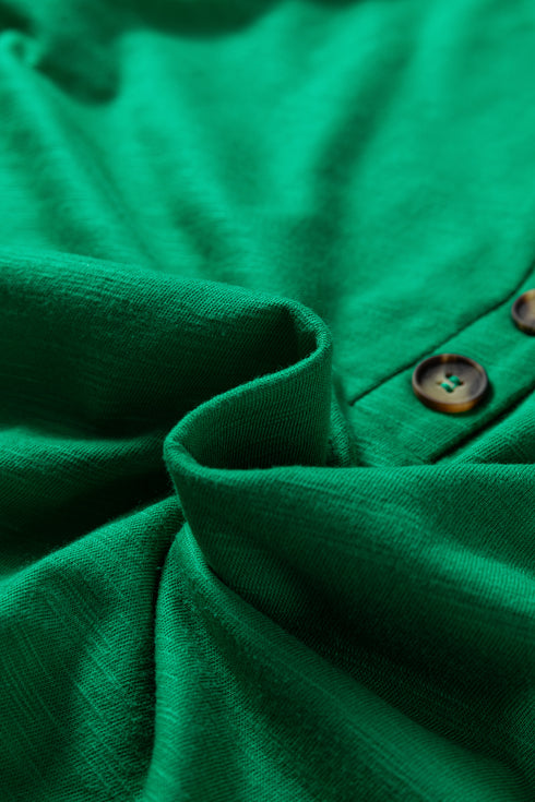 Mist Green Solid Color Button V Neck Long Sleeve Top