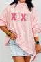 Pink XOXO Glitter Trim Chenille Patched Graphic Mock Neck Tie Dye Sweatshirt