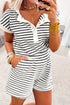 Black Stripe Half Buttons Top and Shorts Set