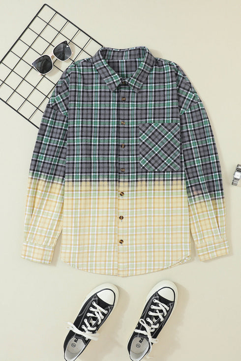 blackish-green-contrast-plaid-patchwork-chest-pocket-button-up-shacket
