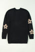 Black Floral Print Knitted Open Front Loose Cardigan